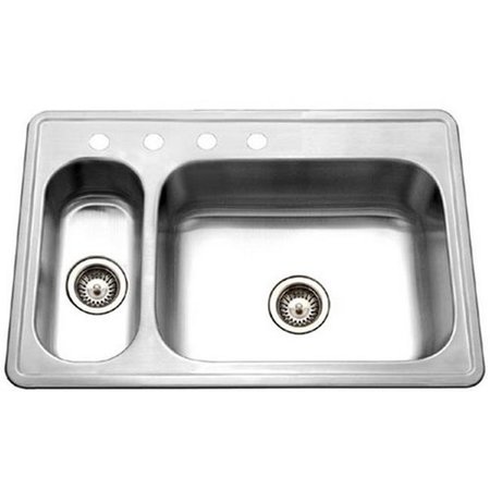 HOUZER Houzer LHD-3322-1 Legend Series Top mount Stainless Steel 4 Hole 70 & 30 Double Bowl Kitchen Sink LHD-3322-1